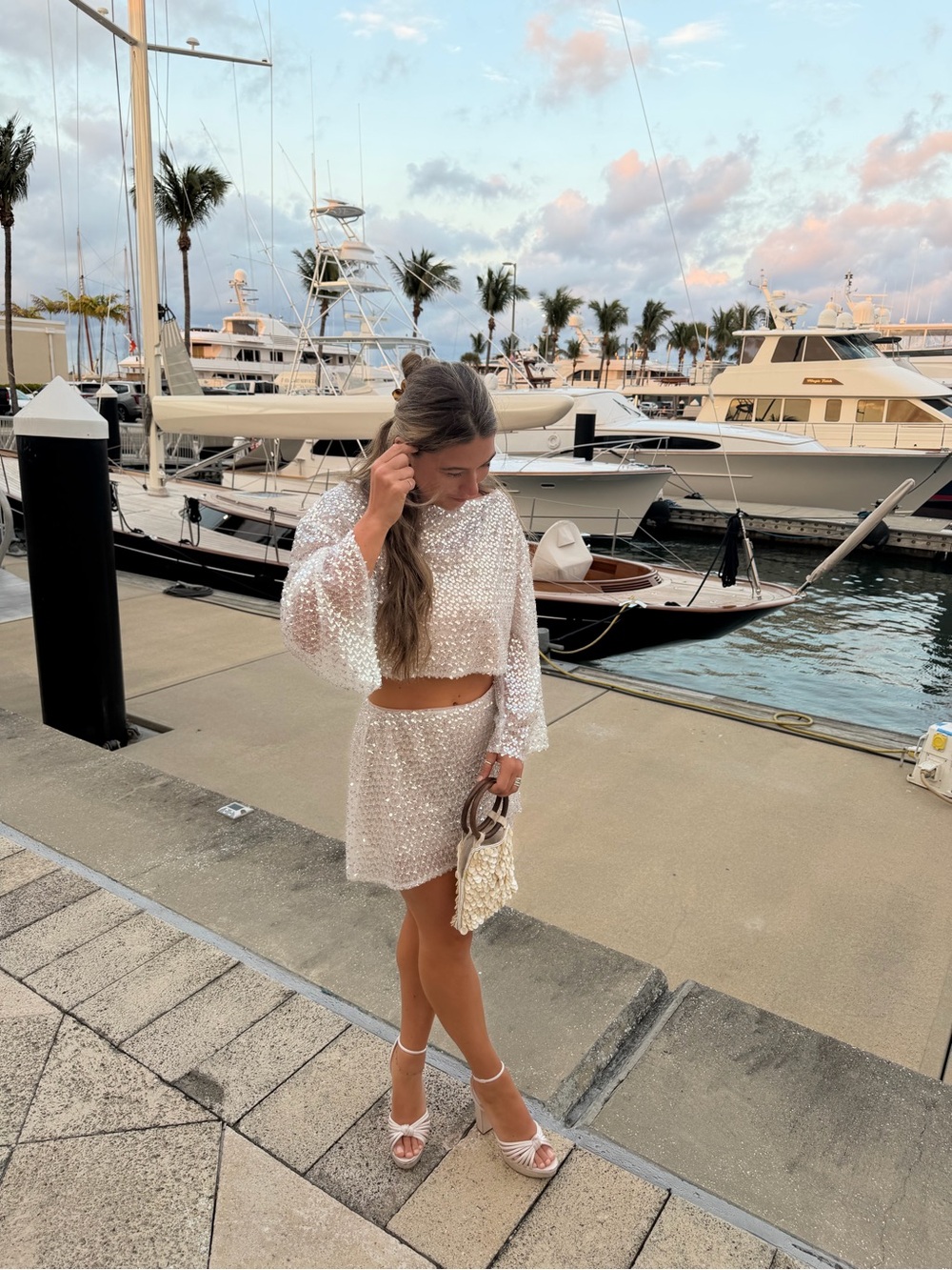 Anthropologie White Sequin Mini Skirt